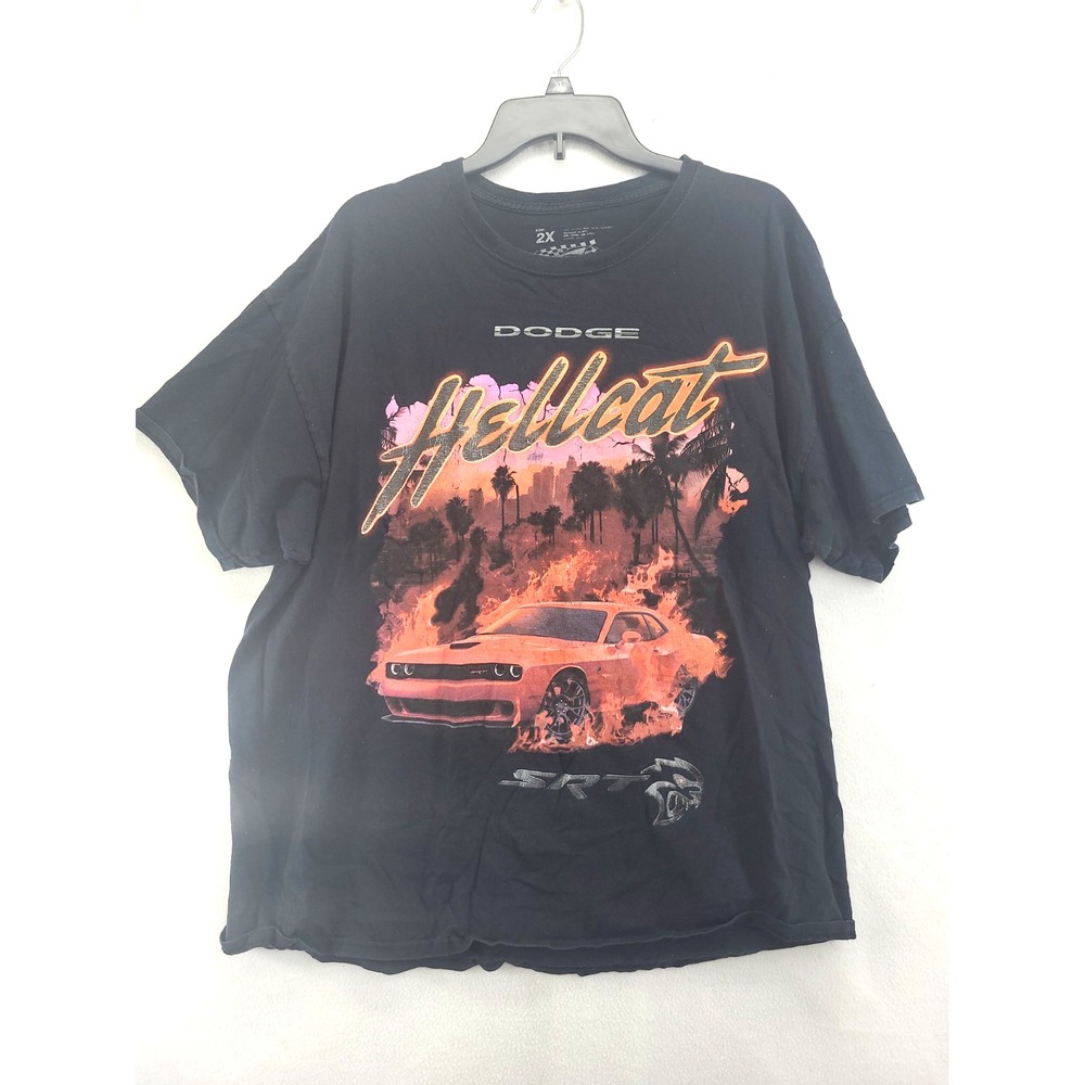 Dodge Hellcat T Shirt 2X Logo Emblem Engine SRT Flames Automobiles Cars
